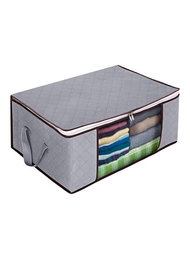 حقيبة تخزين ملابس كبيرة سعة 84 لترًا، منظم خزانة منظم للتخزين مع مقبض معزز قابل للطي مع سحاب قوي ونافذة شفافة للألحفة والبطانيات والفراش (رمادي أفقي - عبوة واحدة)