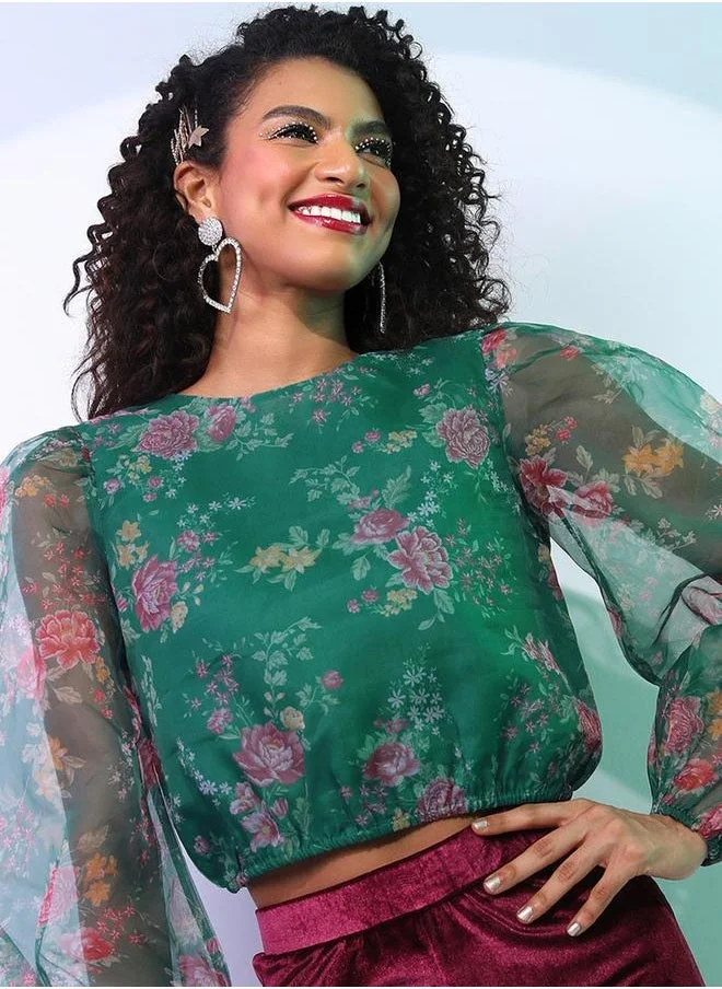 طوكيو توكيز توب قصير بأكمام بالون وطبعات زهور من طوكيو توكيز