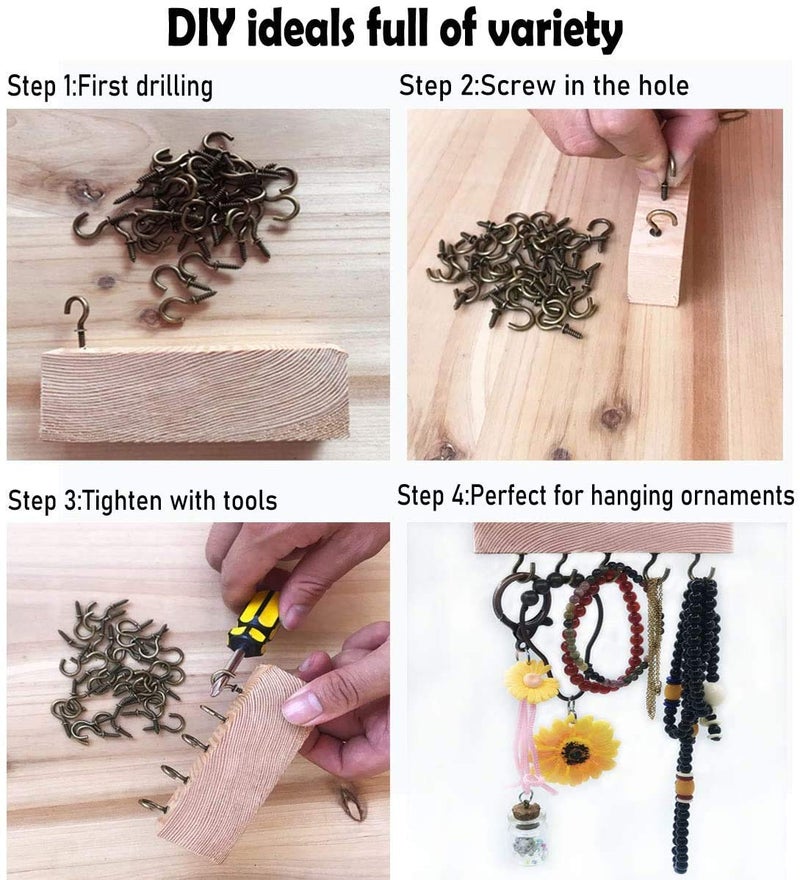 IDEALSV Small Screw Hooks 5/8 Inch 160 Pcs Screw Ceiling Hooks Christmas Lights Hooks Jewelry Hooks Cup Hooks for Hanging Bronze - Image 3