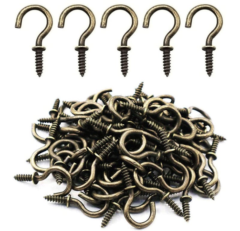IDEALSV Small Screw Hooks 5/8 Inch 160 Pcs Screw Ceiling Hooks Christmas Lights Hooks Jewelry Hooks Cup Hooks for Hanging Bronze - Image 1