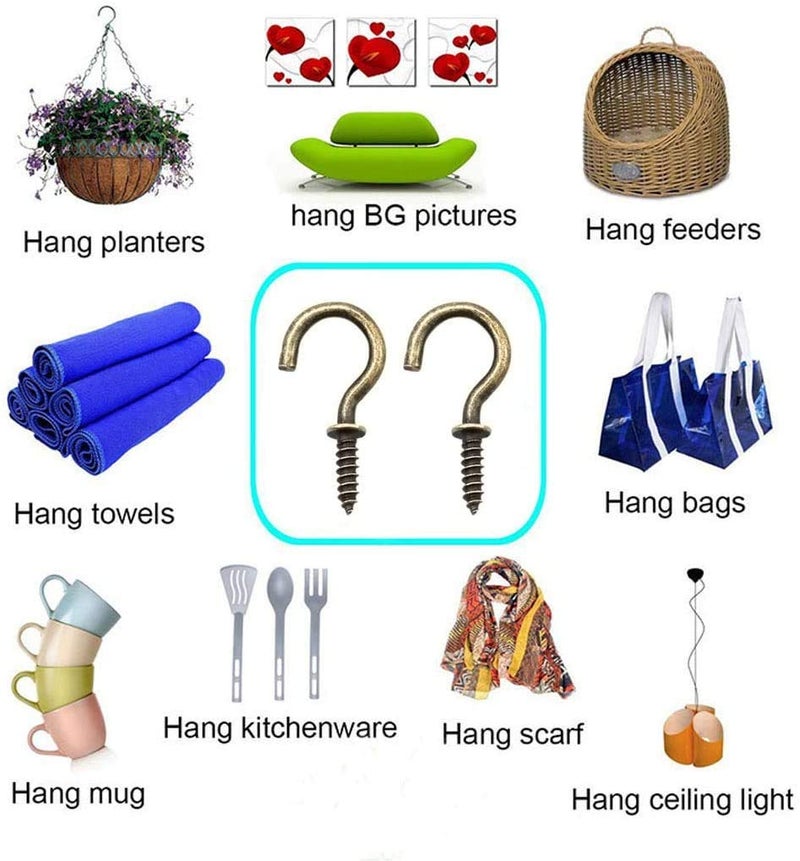 IDEALSV Small Screw Hooks 5/8 Inch 160 Pcs Screw Ceiling Hooks Christmas Lights Hooks Jewelry Hooks Cup Hooks for Hanging Bronze - Image 5