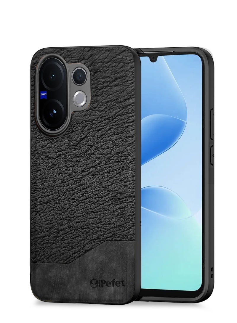 Wtech vivo V60 5G 2025 Premium PU Leather Shockproof Soft Rubber Case Cover (MCFLSN) - Black - Image 1