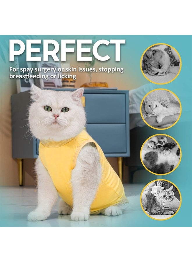 Cat Surgery Recovery Suit Kitten Onesie for Cats After Surgery Female Breathable Kitty Spay Suit for Abdominal Wound Skin Diseases E-Collar Alternative Wear(Yellow,L) - Image 3