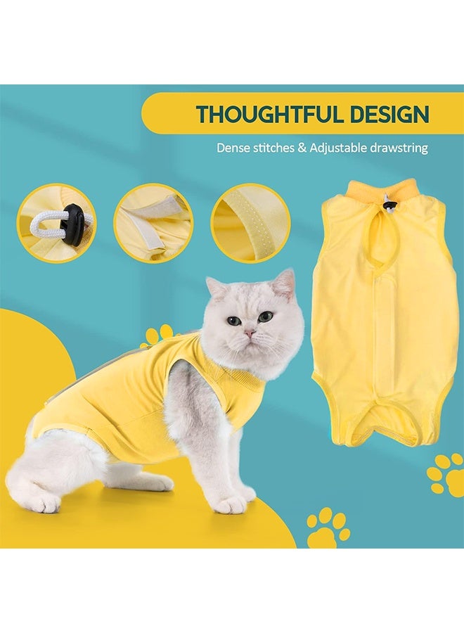 Cat Surgery Recovery Suit Kitten Onesie for Cats After Surgery Female Breathable Kitty Spay Suit for Abdominal Wound Skin Diseases E-Collar Alternative Wear(Yellow,L) - Image 5