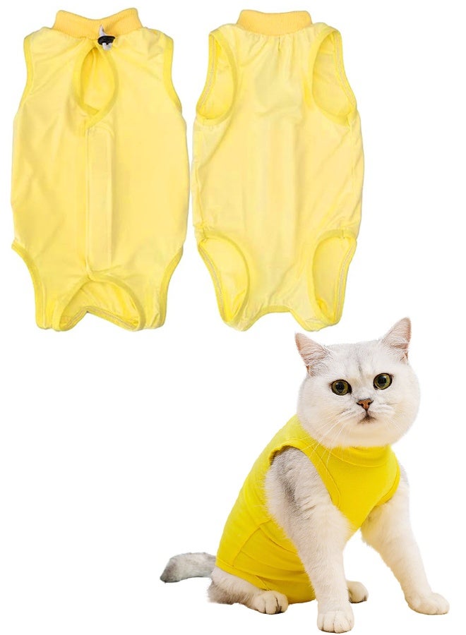 Cat Surgery Recovery Suit Kitten Onesie for Cats After Surgery Female Breathable Kitty Spay Suit for Abdominal Wound Skin Diseases E-Collar Alternative Wear(Yellow,L) - Image 1