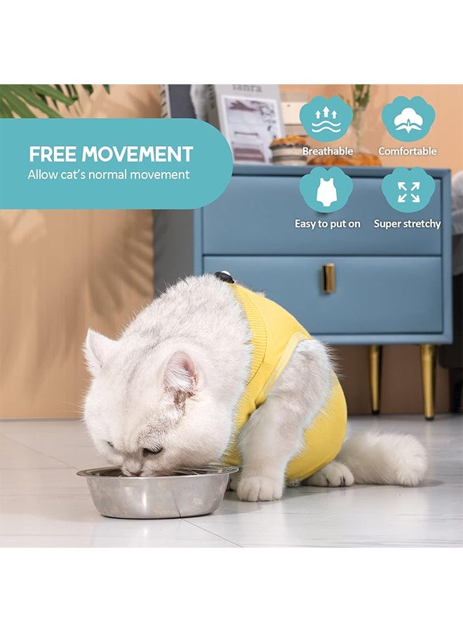 Cat Surgery Recovery Suit Kitten Onesie for Cats After Surgery Female Breathable Kitty Spay Suit for Abdominal Wound Skin Diseases E-Collar Alternative Wear(Yellow,L) - Image 2