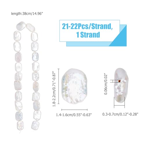 Hobbspring Baroque Pearl Beads Natural Irregular Cultured Freshwater Pearl Loose Bead Faint Yellow White Flat Rectangle Beads for Earrings Necklaces Bracelets Jewelry Making(1 Strand) - Image 2