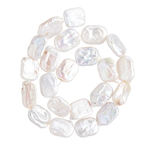 Hobbspring Baroque Pearl Beads Natural Irregular Cultured Freshwater Pearl Loose Bead Faint Yellow White Flat Rectangle Beads for Earrings Necklaces Bracelets Jewelry Making(1 Strand) - Image 1