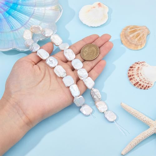 Hobbspring Baroque Pearl Beads Natural Irregular Cultured Freshwater Pearl Loose Bead Faint Yellow White Flat Rectangle Beads for Earrings Necklaces Bracelets Jewelry Making(1 Strand) - Image 4