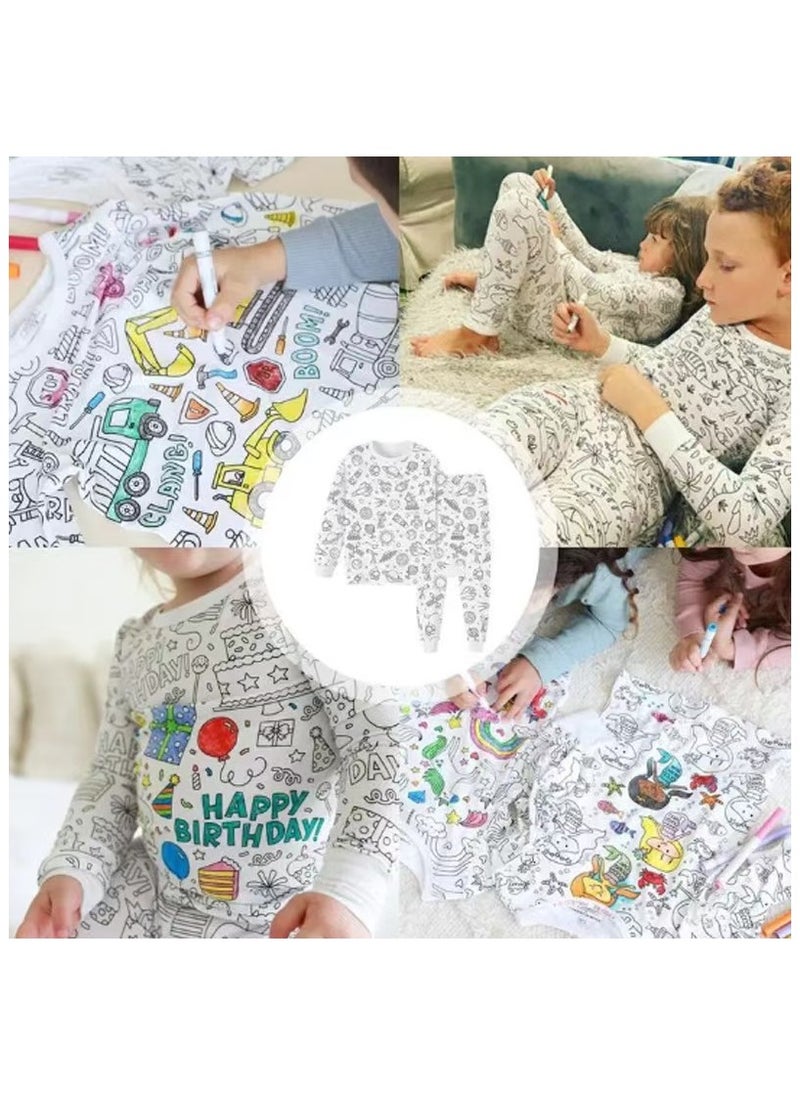 Creative Kids DIY Graffiti Pajamas Homewear Set Colour Your Own Sleepwear Pyjamas for Boys & Girls Dinosaur Pattern  - Image 2