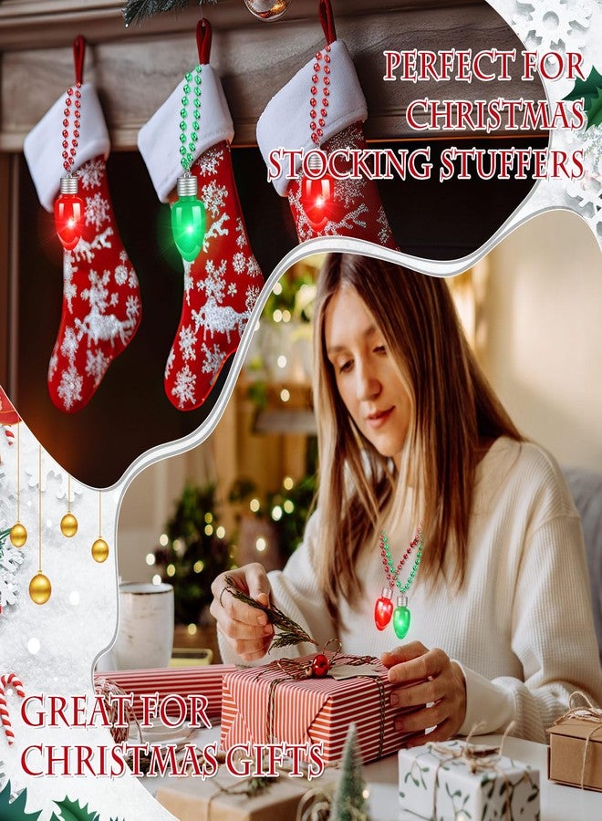 Equsion 60 Pcs Light Up Christmas Bulb Necklaces Green Red Bulb Flashing Necklaces for Adults Flashing Xmas Decoration for Christmas Party Favors - Image 2