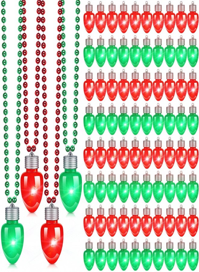 Equsion 60 Pcs Light Up Christmas Bulb Necklaces Green Red Bulb Flashing Necklaces for Adults Flashing Xmas Decoration for Christmas Party Favors - Image 1