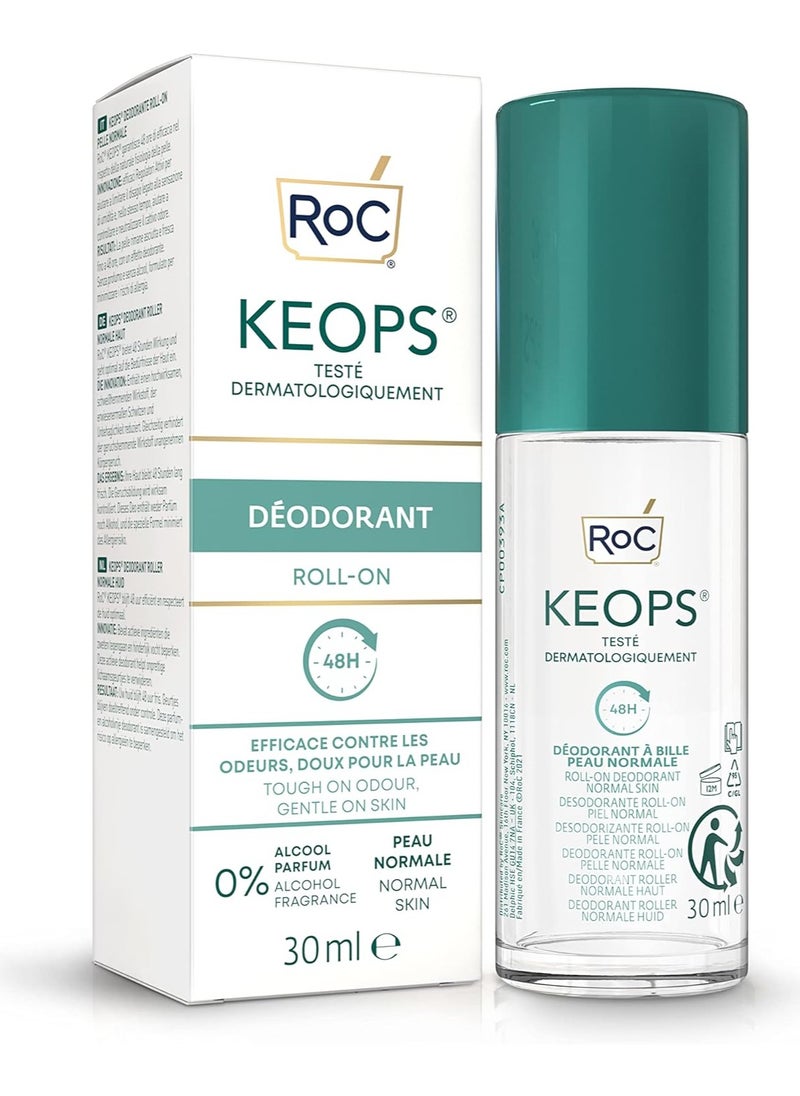RoC - KEOPS Roll On Deodorant for Normal Skin Anti Perspirant Deodorant 48 Hours Effectiveness Effective Sweat Reduction Alcohol free and Fragrance Free 30 ml - Image 1