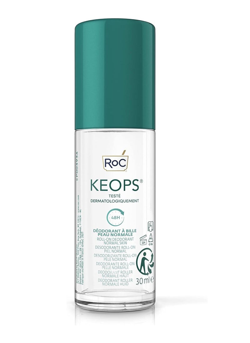 RoC - KEOPS Roll On Deodorant for Normal Skin Anti Perspirant Deodorant 48 Hours Effectiveness Effective Sweat Reduction Alcohol free and Fragrance Free 30 ml - Image 1