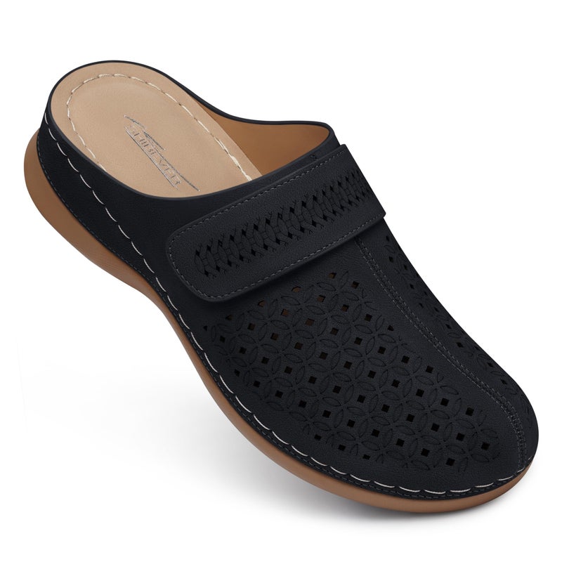 SHIBEVER Clogs for Women Mules Shoes: Comfortable Slip On Closed Toe Sandals Summer Casual Walking Platform Slides Black Size 8 - Image 1