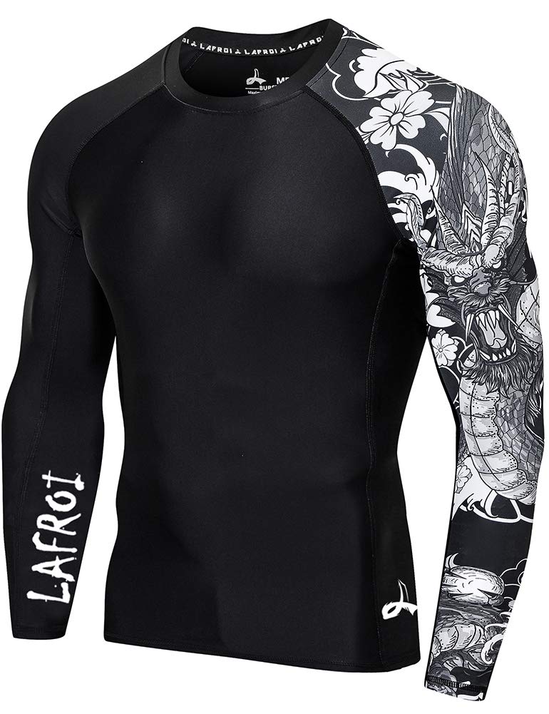 LAFROI Men's Long Sleeve UPF 50+ Baselayer Skins Performance Fit Compression Rash Guard-CLYYB Asym Dragon Size XXL - Image 1