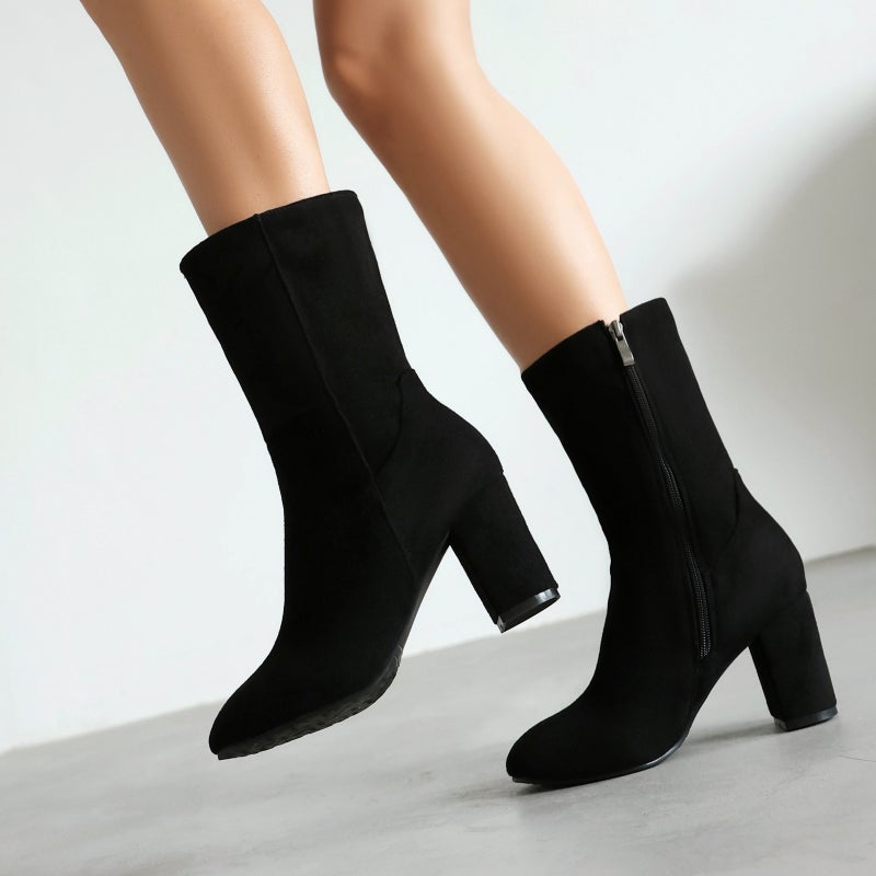 2024 High-Heeled Suede Ankle Boots 32-48 Size Code Solid Color Low-Barreled Women'S Boots - Image 4