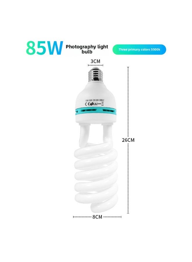 Tricolor Photography Bulb 5500K Semi-spiral E27 Lamp Tube Softbox Studio Fill Light Supply-Light Source Color:85W