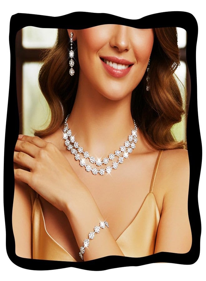 جورايس طقم مجوهرات زفاف فضي من GORAIS، قلادة مرصعة بأحجار الراين، مجوهرات رسمية لحفلات التخرج للنساء - Image 1