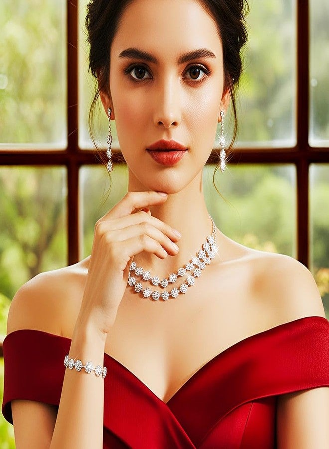 جورايس طقم مجوهرات زفاف فضي من GORAIS، قلادة مرصعة بأحجار الراين، مجوهرات رسمية لحفلات التخرج للنساء - Image 3