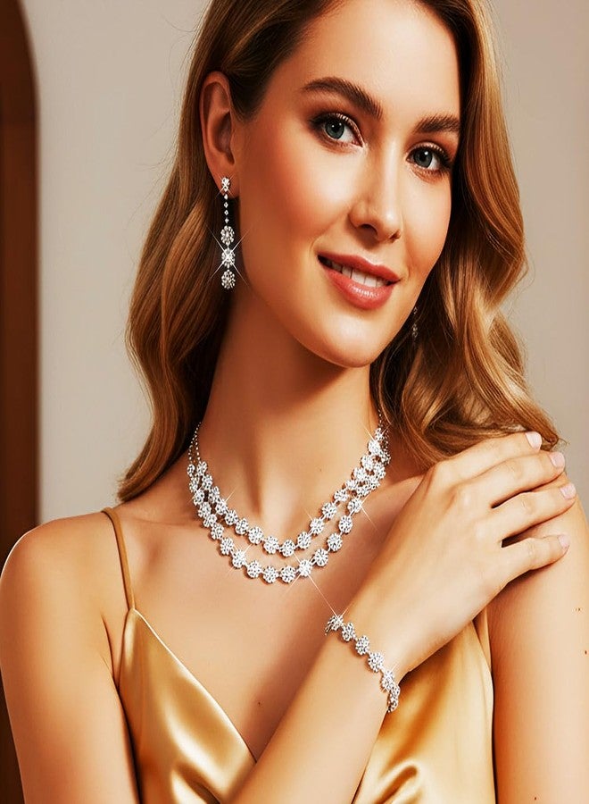 جورايس طقم مجوهرات زفاف فضي من GORAIS، قلادة مرصعة بأحجار الراين، مجوهرات رسمية لحفلات التخرج للنساء - Image 4