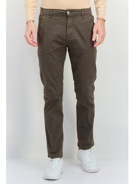 CROSSHATCH Men Slim Fit Solid Chino Pants, Olive  - Image 1