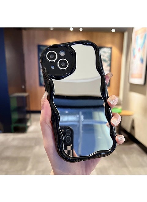 Simple Wave Design Phone Case for iPhone 15 Plus with Mirror , Wavy Frame Soft TPU Aesthetic Phone Cover