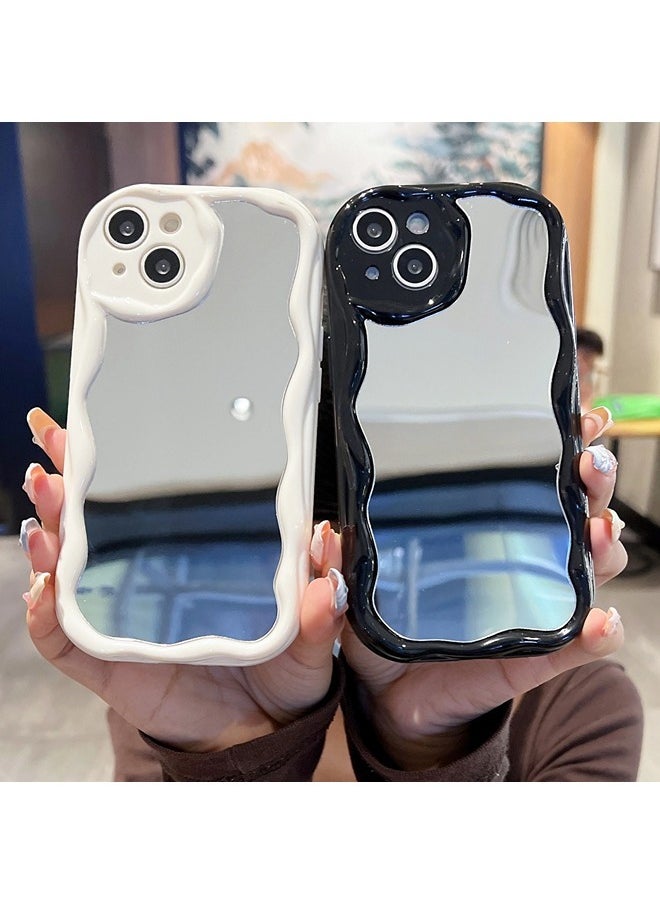 Simple Wave Design Phone Case for iPhone 15 Plus with Mirror , Wavy Frame Soft TPU Aesthetic Phone Cover