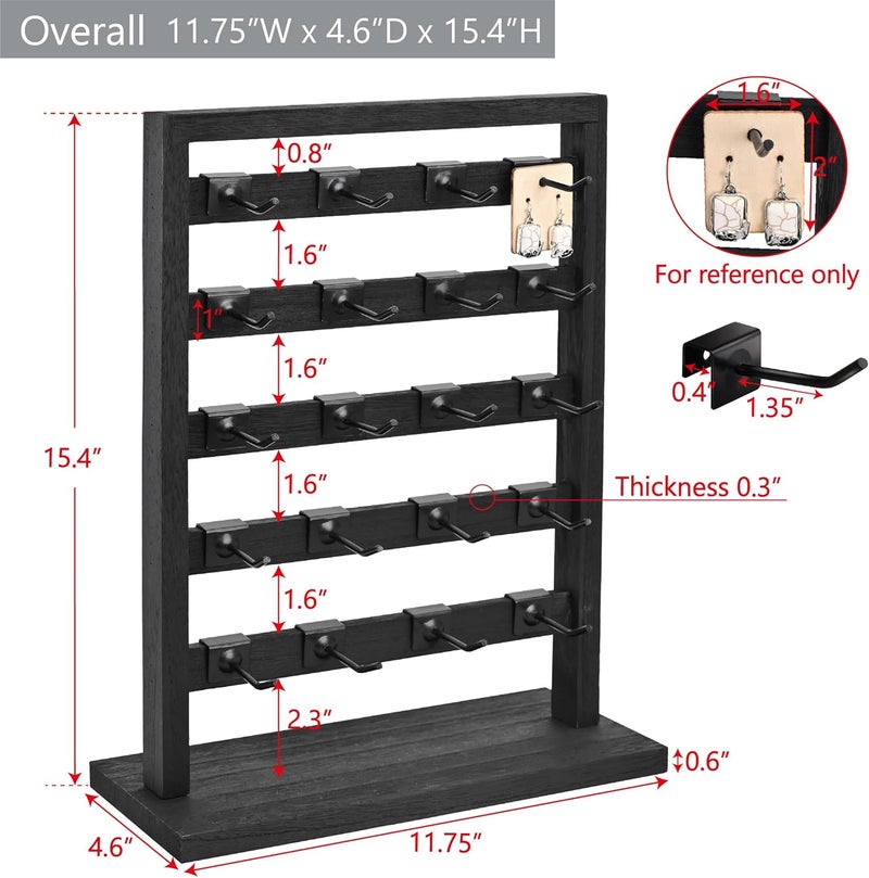 Ikee Design Free Assemble 2 Pcs Set Wooden Jewelry Display Rack with 20 Removable Metal Hooks/Each, Earring Card Display Holder Stand for Necklaces,Bracelet, Keychain Stand, Black Color - Image 2