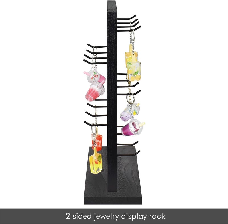 Ikee Design Free Assemble 2 Pcs Set Wooden Jewelry Display Rack with 20 Removable Metal Hooks/Each, Earring Card Display Holder Stand for Necklaces,Bracelet, Keychain Stand, Black Color - Image 4