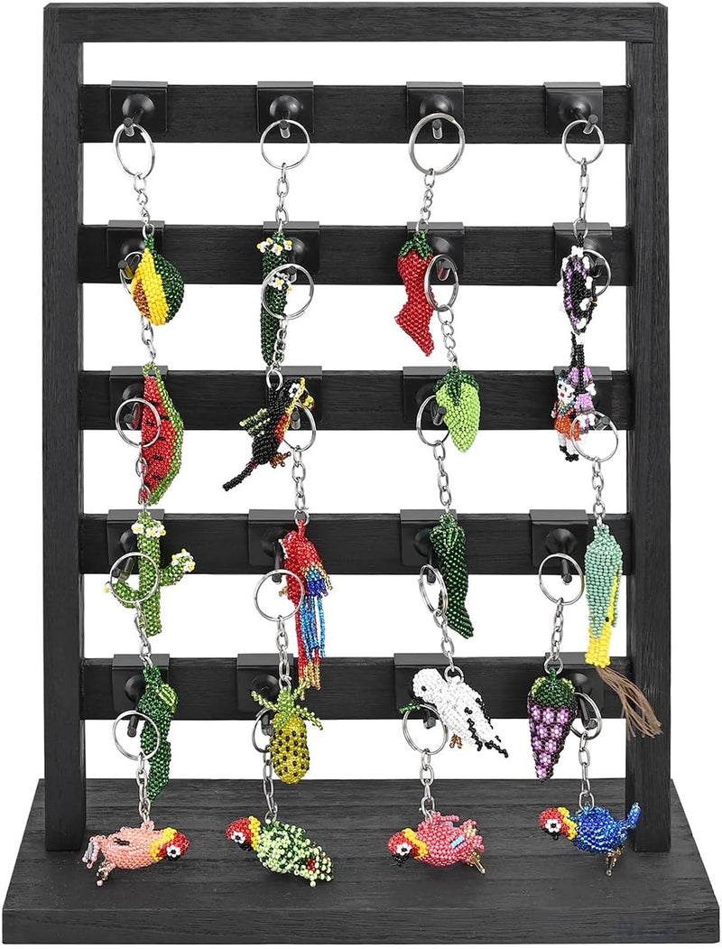 Ikee Design Free Assemble 2 Pcs Set Wooden Jewelry Display Rack with 20 Removable Metal Hooks/Each, Earring Card Display Holder Stand for Necklaces,Bracelet, Keychain Stand, Black Color - Image 3