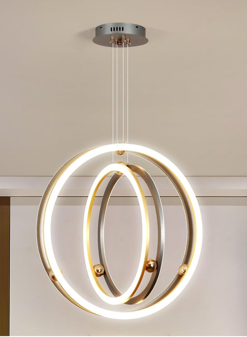 YATAI LIGHTING Modern LED Bedroom Chandelier, Silver Simple Ring LED Chandelier Lamp, Round Chandelier Light Fixture for Dining Room, Kitchen Island Tabel, Adjustable Color Temperature  - Image 1