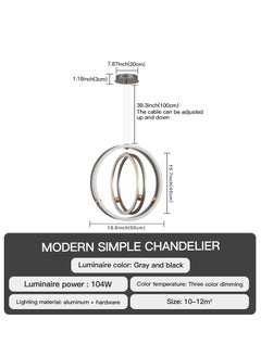 YATAI LIGHTING Modern LED Bedroom Chandelier, Silver Simple Ring LED Chandelier Lamp, Round Chandelier Light Fixture for Dining Room, Kitchen Island Tabel, Adjustable Color Temperature  - Image 2