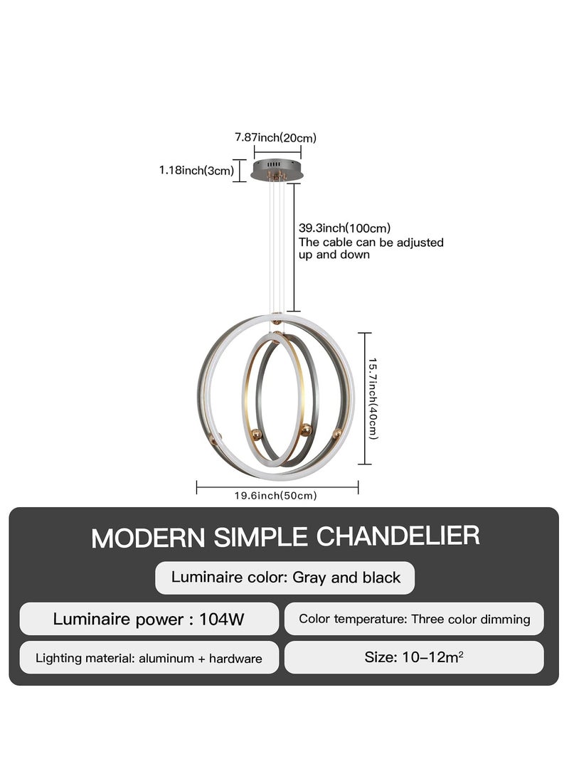 YATAI LIGHTING Modern LED Bedroom Chandelier, Silver Simple Ring LED Chandelier Lamp, Round Chandelier Light Fixture for Dining Room, Kitchen Island Tabel, Adjustable Color Temperature  - Image 2