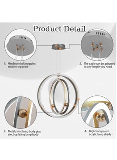 YATAI LIGHTING Modern LED Bedroom Chandelier, Silver Simple Ring LED Chandelier Lamp, Round Chandelier Light Fixture for Dining Room, Kitchen Island Tabel, Adjustable Color Temperature  - Image 4