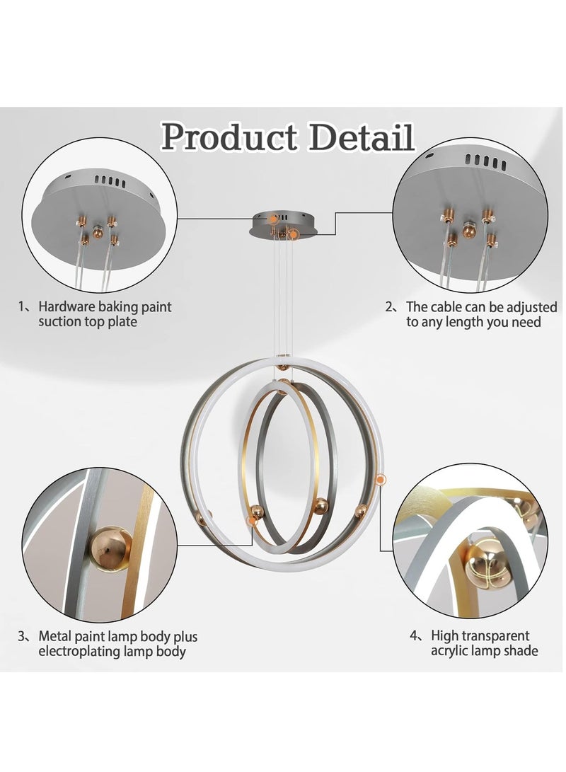 YATAI LIGHTING Modern LED Bedroom Chandelier, Silver Simple Ring LED Chandelier Lamp, Round Chandelier Light Fixture for Dining Room, Kitchen Island Tabel, Adjustable Color Temperature  - Image 4