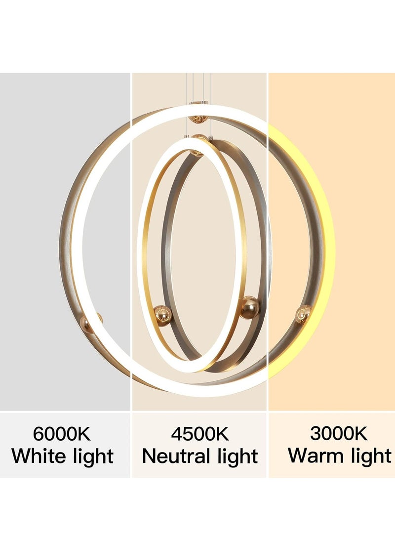 YATAI LIGHTING Modern LED Bedroom Chandelier, Silver Simple Ring LED Chandelier Lamp, Round Chandelier Light Fixture for Dining Room, Kitchen Island Tabel, Adjustable Color Temperature  - Image 3