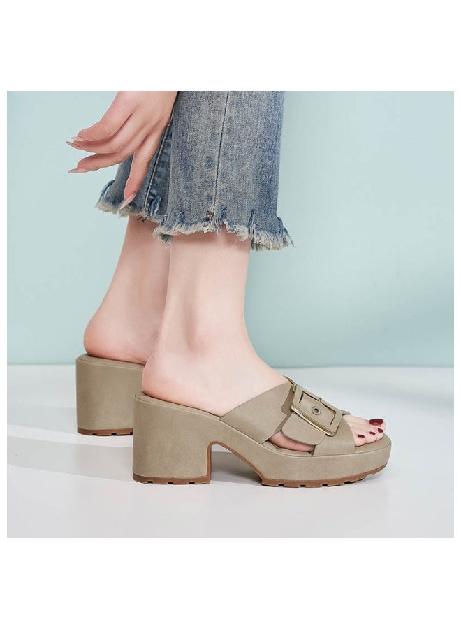 NIBEMINENT Spring Summer Thick-Soled Sandals For Women Casual And Comfortable Large-Size Metal Buckle Slippers Casual Versatile - Image 4