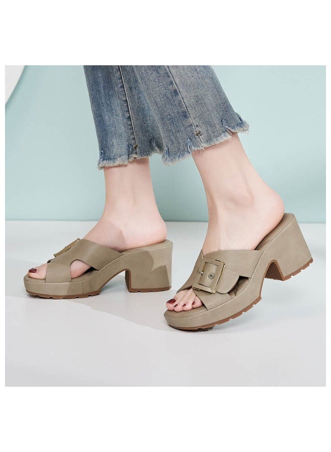 NIBEMINENT Spring Summer Thick-Soled Sandals For Women Casual And Comfortable Large-Size Metal Buckle Slippers Casual Versatile - Image 2
