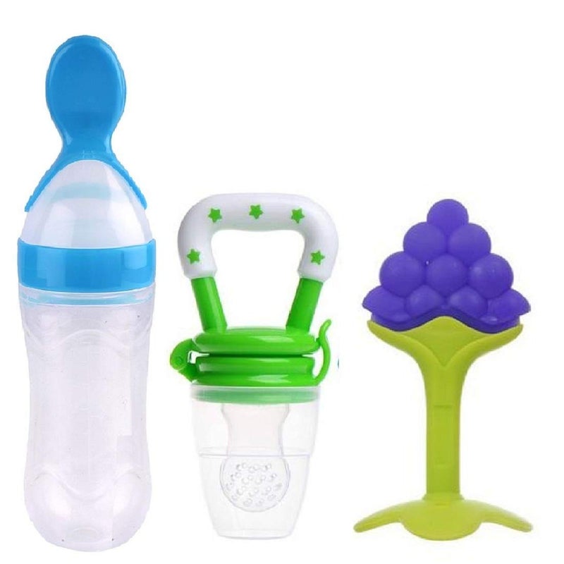 Lappu Baby Rice Paste Milk Cereal Bottle Food Feeder & Baby Fruit Nibbler & Silicone Teether (Combo Saver Pack) (Multicolor_3) - Image 1