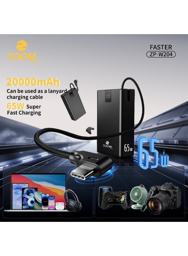 ZOOM PLUS FASTER ZP-W204 Power Bank 20000mAh | 65W PD Fast Charging | PD 65W Input & Output | Digital Display | Premium Heavy-Duty Design - Image 1