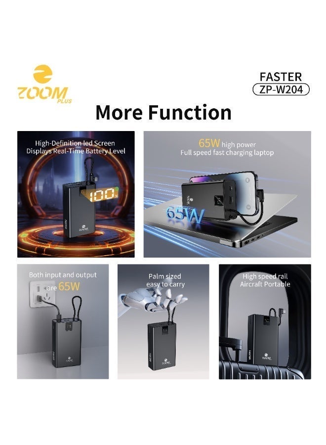 ZOOM PLUS FASTER ZP-W204 Power Bank 20000mAh | 65W PD Fast Charging | PD 65W Input & Output | Digital Display | Premium Heavy-Duty Design - Image 3
