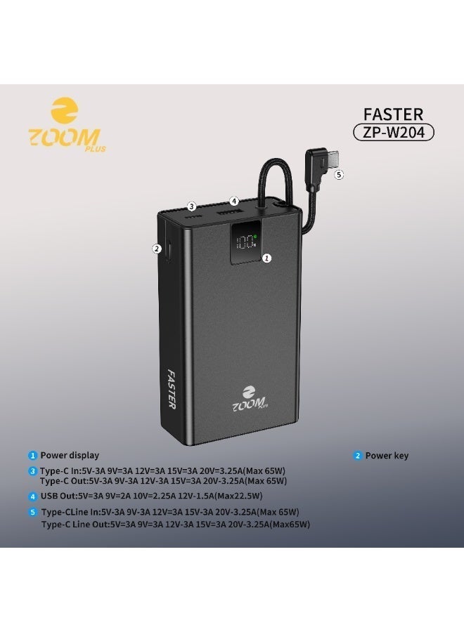 ZOOM PLUS FASTER ZP-W204 Power Bank 20000mAh | 65W PD Fast Charging | PD 65W Input & Output | Digital Display | Premium Heavy-Duty Design - Image 2
