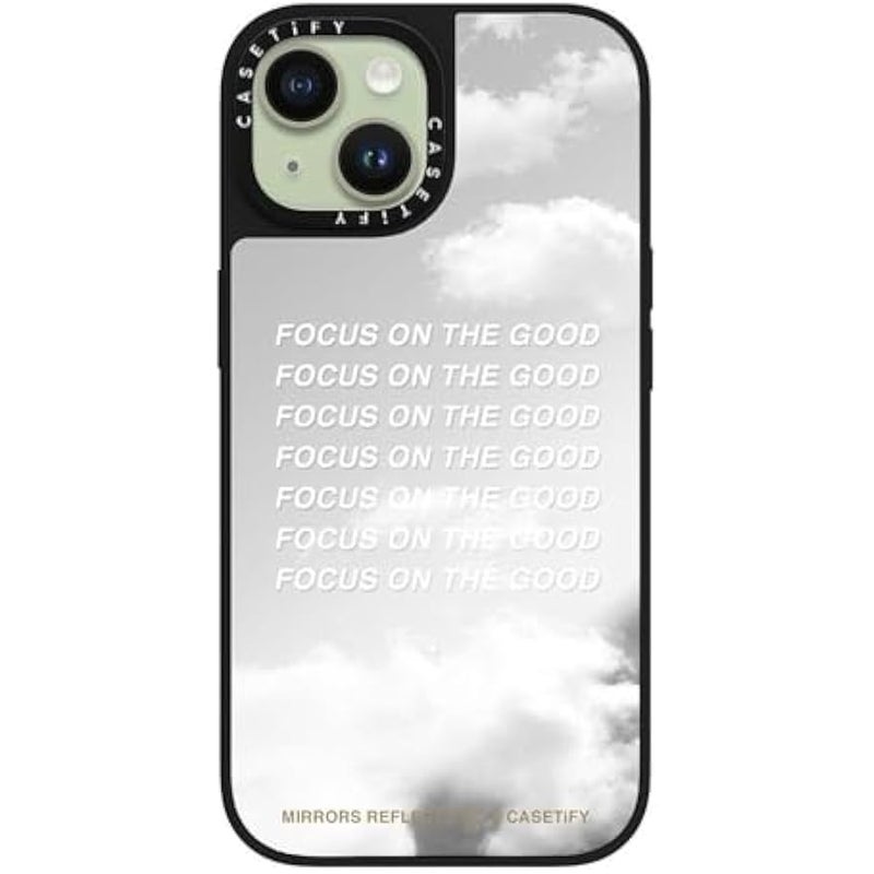 Casetify Mirror iPhone 15 Case 【Reflective / 4.9ft Drop Protection/Compatible with Magsafe】 - Focus On The Good - Silver on Black - Image 3