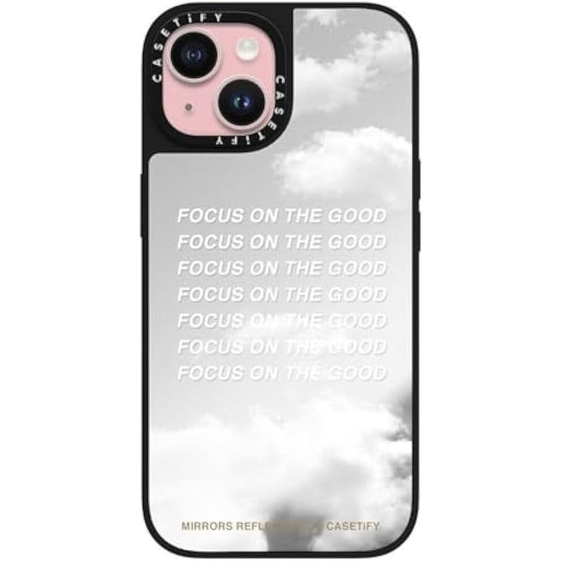 Casetify Mirror iPhone 15 Case 【Reflective / 4.9ft Drop Protection/Compatible with Magsafe】 - Focus On The Good - Silver on Black - Image 1