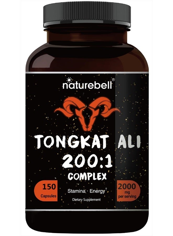 NatureBell Tongkat Ali 200:1 (Longjack) Extract for Men, 2000mg Per Serving, 150 Capsules, Indonesia Origin, Eurycoma Longifolia | with Panax Ginseng for Energy, Stamina, & Male Health Support  - Image 1