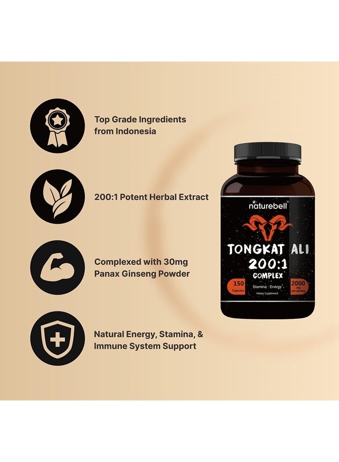 NatureBell Tongkat Ali 200:1 (Longjack) Extract for Men, 2000mg Per Serving, 150 Capsules, Indonesia Origin, Eurycoma Longifolia | with Panax Ginseng for Energy, Stamina, & Male Health Support  - Image 4