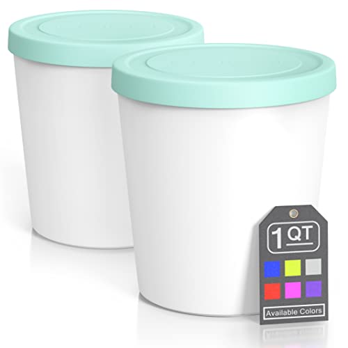 BALCI  Premium Ice Cream Containers 2 Pack  1 Quart Each Perfect Freezer Storage Tubs with Lids for Ice Cream Sorbet and Gelato  Mint