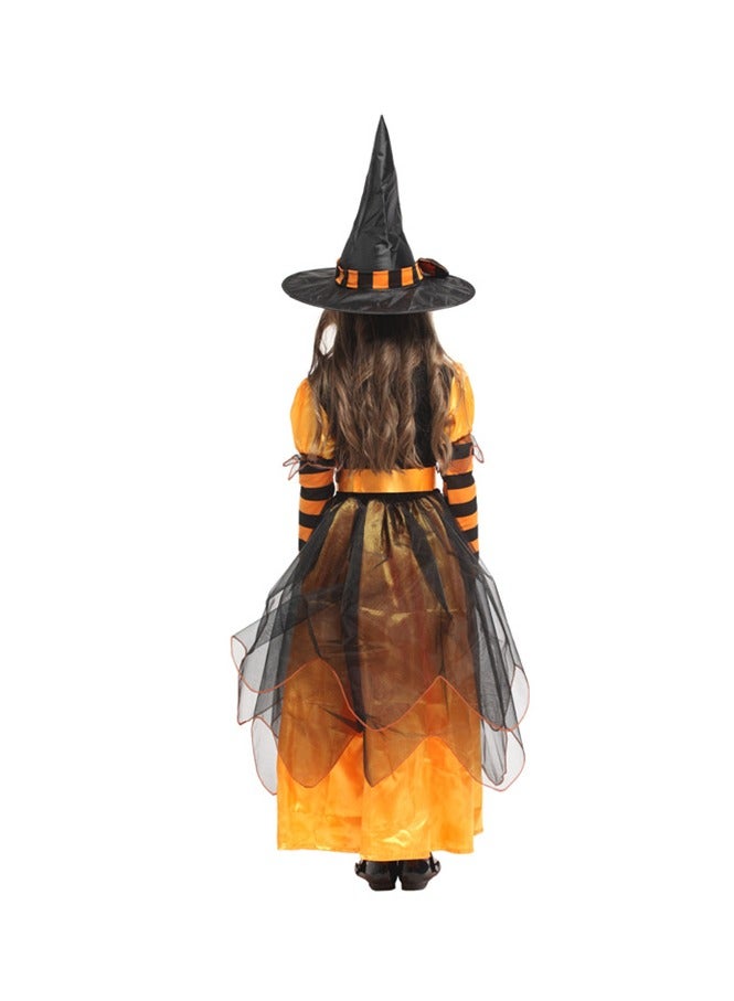 إسكدنيا فستان ساحرة لل للفتيات مع قبعة ومكنسة، أزياء  للفتيات بفستان ساحرة، فستان ساحرة طويل، مجموعة زي ساحرة للأطفال للعب أدوار السحرة للارتفاع 110-120 سم - Image 5