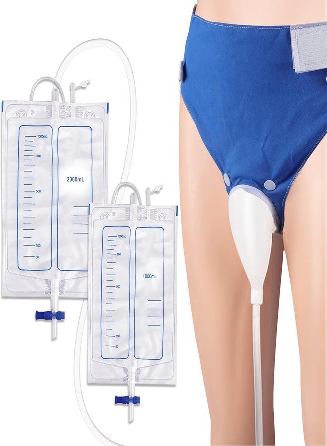 PiyuBind Wearable Urine Collector with Silicone Urine Pouch | Breathable Fixing Pants & Urinary Drainage Bags (2000ml & 1000ml) | Long-Term Use | Ideal for Elderly Men | Blue - Image 1